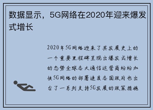 数据显示，5G网络在2020年迎来爆发式增长